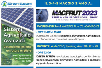 Siamo al MACFRUT Rimini con un nostro modello di impianto Agrivoltaico e un incontro pubblico